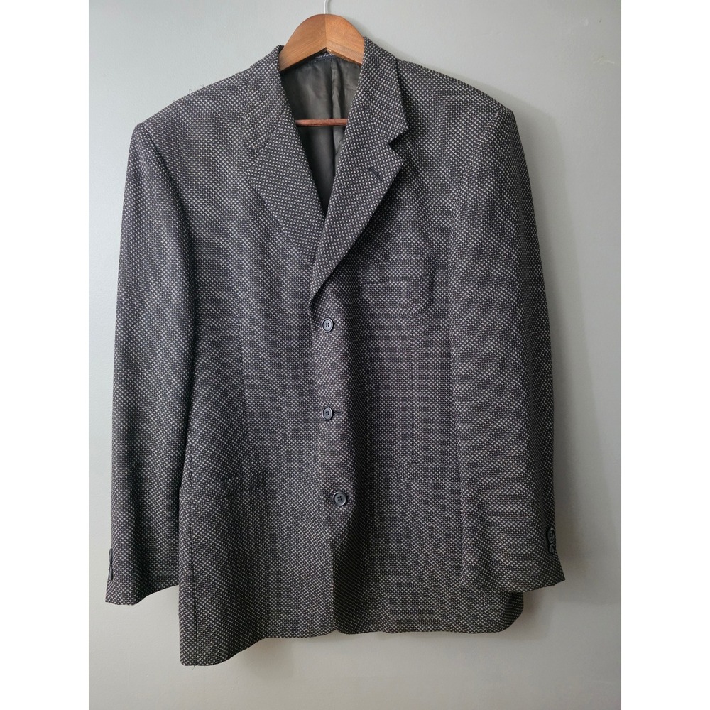 Daniel Hechter Mens 42R Wool Blend 3-Button Blazer Jacket Micro Pattern Brown